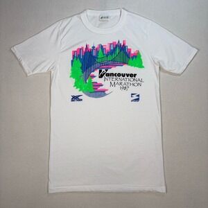 VTG Evergreen Single Stitch T-Shirt Men's M White Cotton Vancouver Marathon 1987